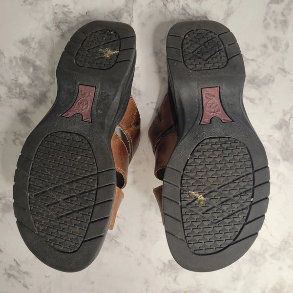 Ariat Brown Leathers Strap Brass Stud Slides Sandal Style 21443 Womens 6B Farm