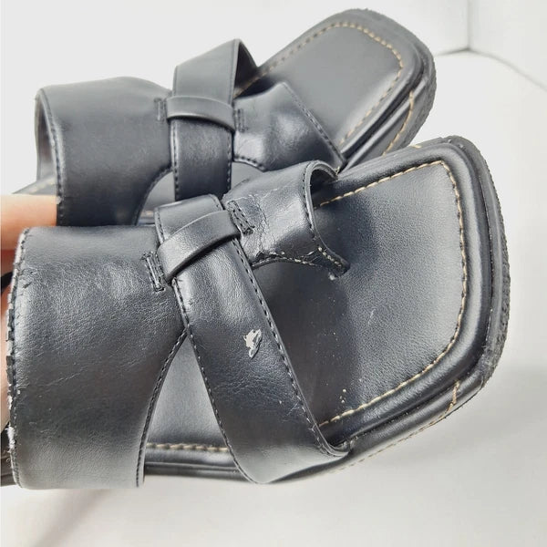 Vintage Fashion Bug Chunky Sandals Y2K Square Toe 7 Platform Wedge Grunge Vegan