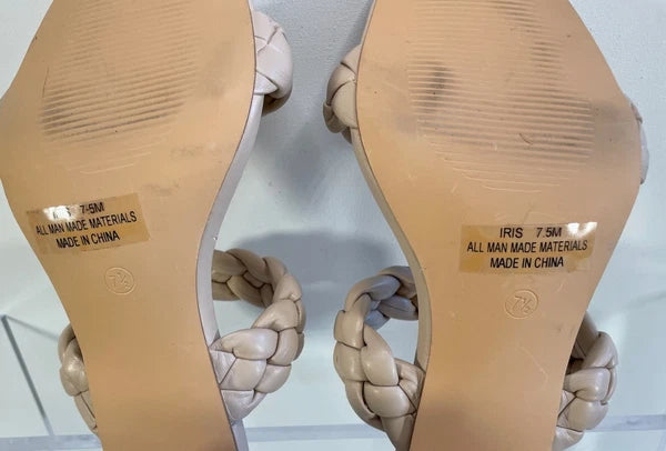 DUNES NY Iris Double Strap Braided Memory Foam Slide Sandal Heels 7.5 Nude Blush