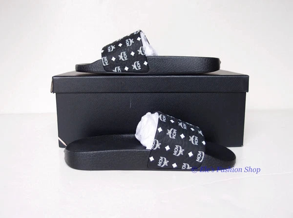 New in Box MCM Logo Slide Black Sandals EU 37 US 6.5 7 AUTHENTIC