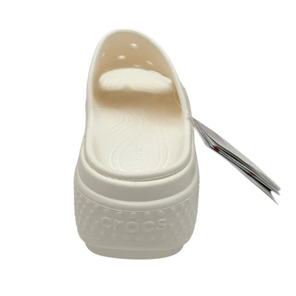 Crocs Women’s Stomp Style Slide Sandals Size 8-8.5 Solid White Chunky Block Heel