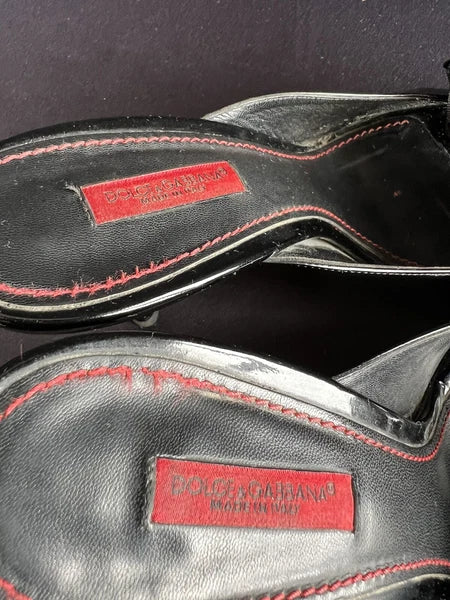 Dolce & Gabbana Women's Heeled Slides Sandals Black Patent Leather Size 38,5