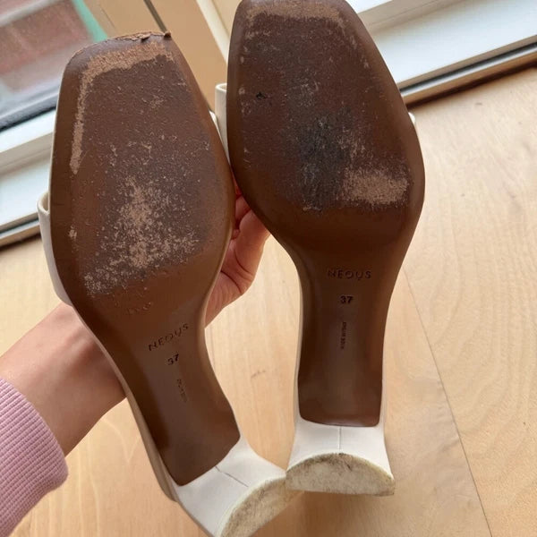 Neous Cream White Strap 90s Style Sandals Slides with Heels size 37
