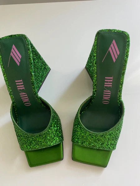 New Women's The Attico Stunning Devon Slide Herl Sandal Green Apple 37