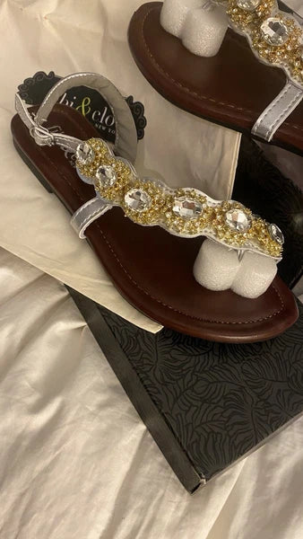 Fibi & Clo Women’s Size 7 SUN CASCADE Sandals Brown & Gold New In Box W/Dust Bag