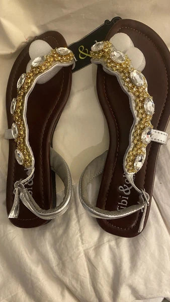 Fibi & Clo Women’s Size 7 SUN CASCADE Sandals Brown & Gold New In Box W/Dust Bag