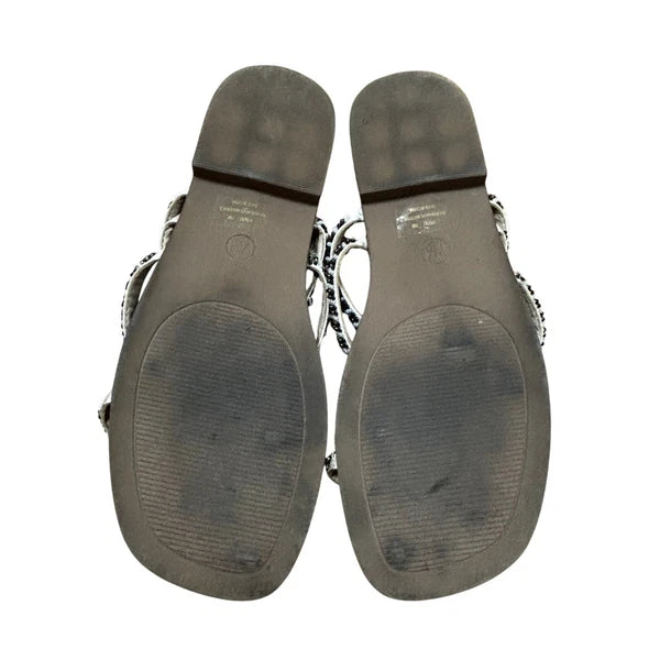 Haute Hippie slip on slides sandals beaded flats strappy resort casual US 7M