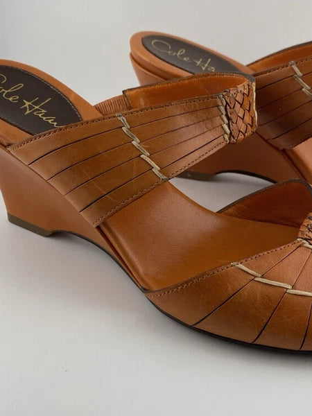 Cole Haan Air Huarache Slide Sandal Womens 8 Slip On Leather Orange Wedge