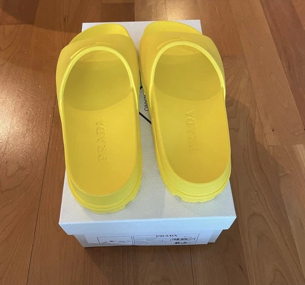 Prada Logo Rubber Pool Platform Slide Sandals - Yellow IT 36 / US 6 (Women’s)