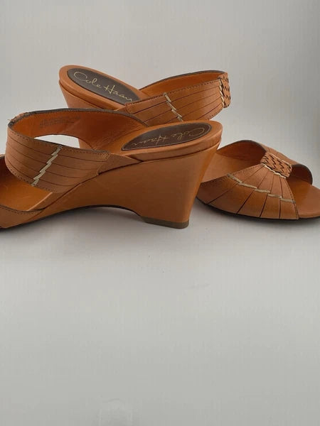 Cole Haan Air Huarache Slide Sandal Womens 8 Slip On Leather Orange Wedge