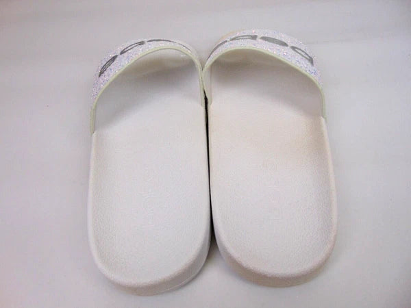Bebe Womens Fraida Glitter Slide Fashion Sandals Flats Size 7.0 M, White Glitte