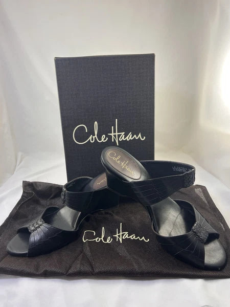 Cole Haan Air Huarache Slide Sandal Womens 9 Slip On Leather Black Wedge
