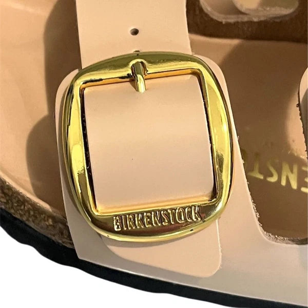 Birkenstock Arizona Big Buckle Patent Leather Narrow Sandals High Shine Beige 5