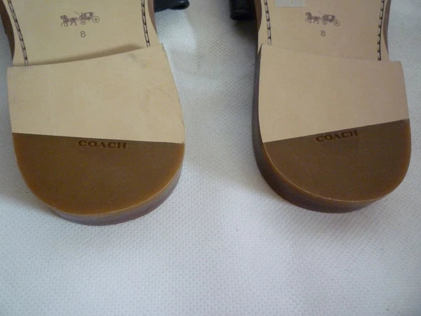 Coach Issa Black Leather Slides Sandal Shoes Women's UK 6 RRP £195 New US 8