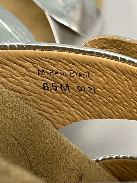 Jack Rogers Silver Shimmer Leather Flat Slide Style Sandals Size 6.5