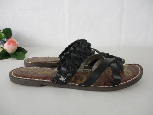 Sam Edelman Garvie Black Leather Strappy Slide Flat Sandals sz. 9, 39