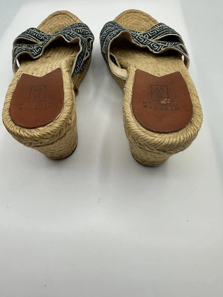 Stubbs & Wootton Blue Geometric Nylon Espadrilles Wedge Sandals Women Sz 7