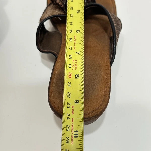 Floral Appliqué Wedge Sandals Women's 7* Made in Italy Thongs Brown Slides Artsy