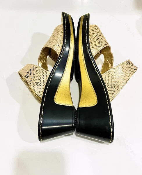 Alegria LOTI Gold Dazzler Sandals Wedge Slides Open Toe Size 39 Shoes
