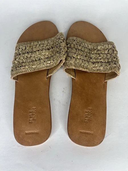 Style Park 1 Tan Brown Synthetic Non Slip Slides Sandals Women Sz 42 EU/ 11M US