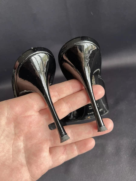 Dolce & Gabbana Women's Heeled Slides Sandals Black Patent Leather Size 38,5