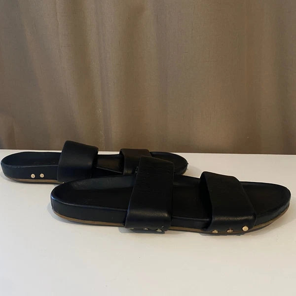 beek Black Leather Double Strap Slide Sandals Minimalist Style