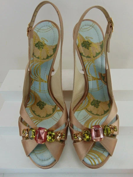 GIUSEPPE ZANOTTI JEWELED ANKLE STRAP SATIN HIGH HEEL SANDALS EURO 40 M $995.00!