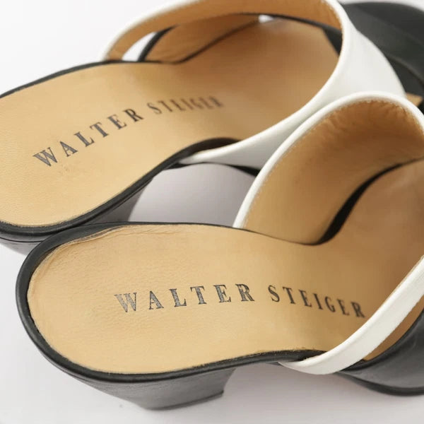 Walter Steiger Italy Women's Sandal Size 8 Block Heel Mule Slide Black White