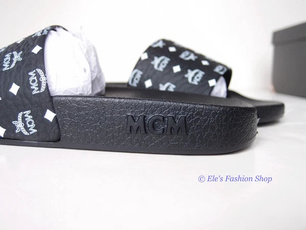 New in Box MCM Logo Slide Black Sandals EU 37 US 6.5 7 AUTHENTIC