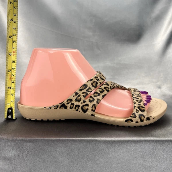 Crocs Kadee II Leopard Sandals Women's 7 Strappy Slides Spring Shoes 206894-90L