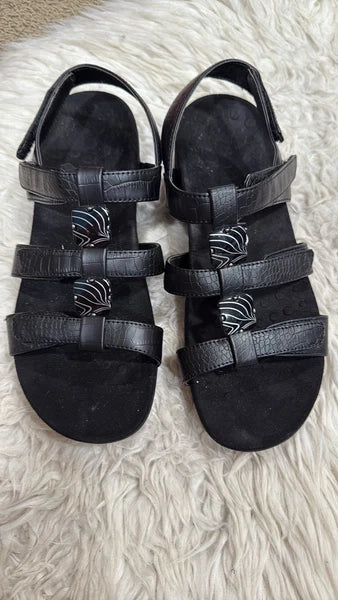 Vionic Sandals Women 8 Amber Black Python Adjustable Strappy Slingback