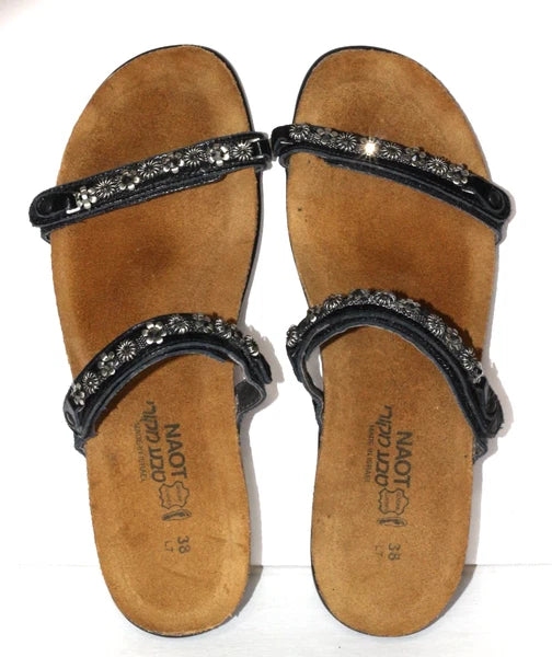 Naot Mona Womens Size 7-7.5 EUR 38 Metal Beaded Flowers Leather Sandals Rare