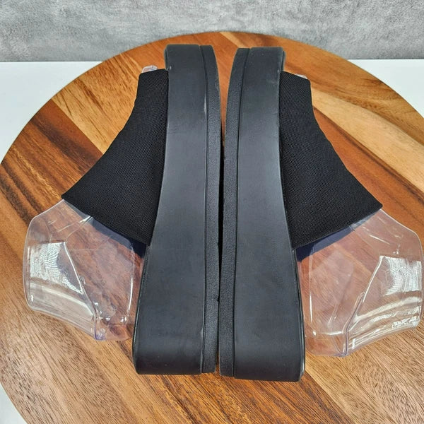 Mossimo Platform Slides 8 Black Fabric Stretch Flatform 90s Retro Stylish Trendy