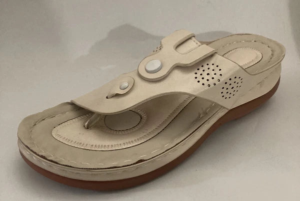 Fashion Womens Perforated Slide Sandals Beige PU Leather Size 8 M US