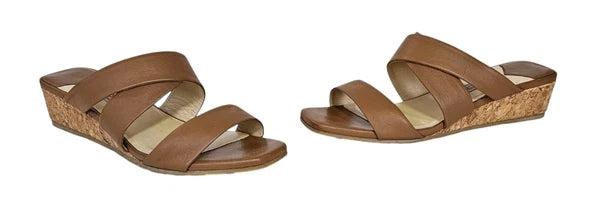 JIMMY CHOO Samara Brown Leather Cork Wedge Slide Sandals 40.5 / 10.5 US
