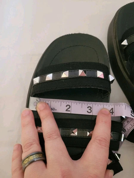 Steve Madden Platform Sandals Black Spike Studded Size 8.5 Slip On Y2K Vibe