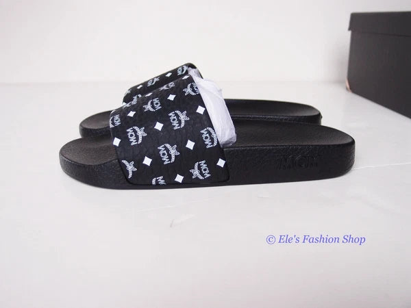 New in Box MCM Logo Slide Black Sandals EU 37 US 6.5 7 AUTHENTIC