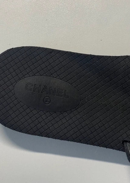 Chanel Coco Slides Black Size 39 Rubber Fabric Logo Sandals G34729 Women’s