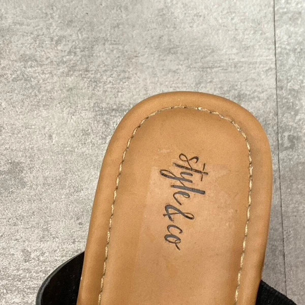 STYLE & CO Women's Black Smooth Violettee Slide Wedge Platform Sandals SZ 6