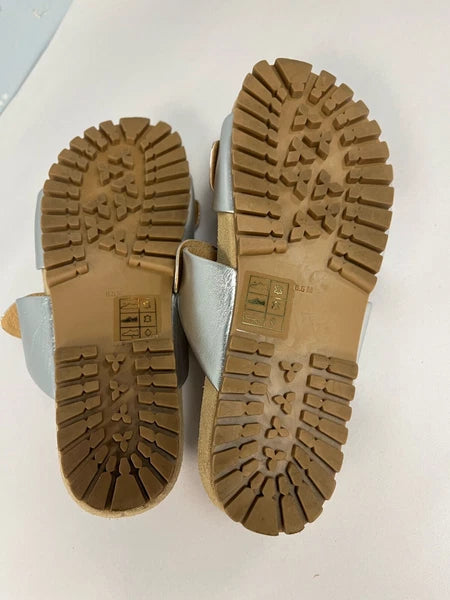 Jack Rogers Silver Shimmer Leather Flat Slide Style Sandals Size 6.5