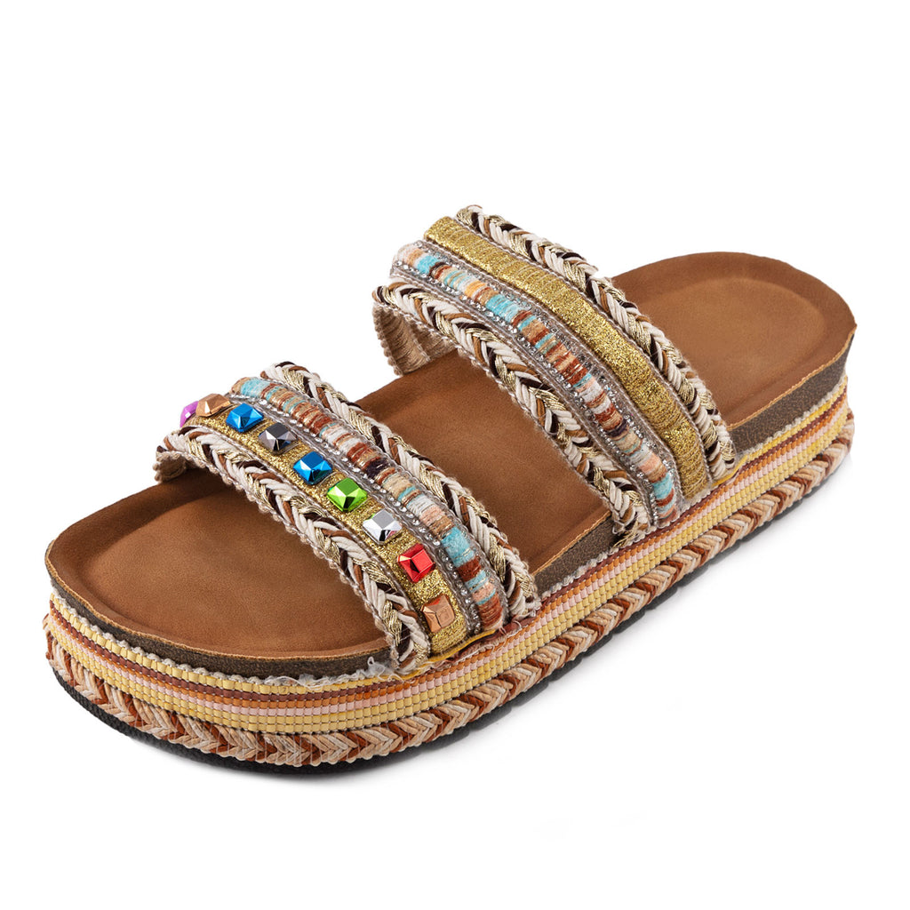Women's Summer Sandals Studded Colorful Slides Flatform TOOCOOL L-127