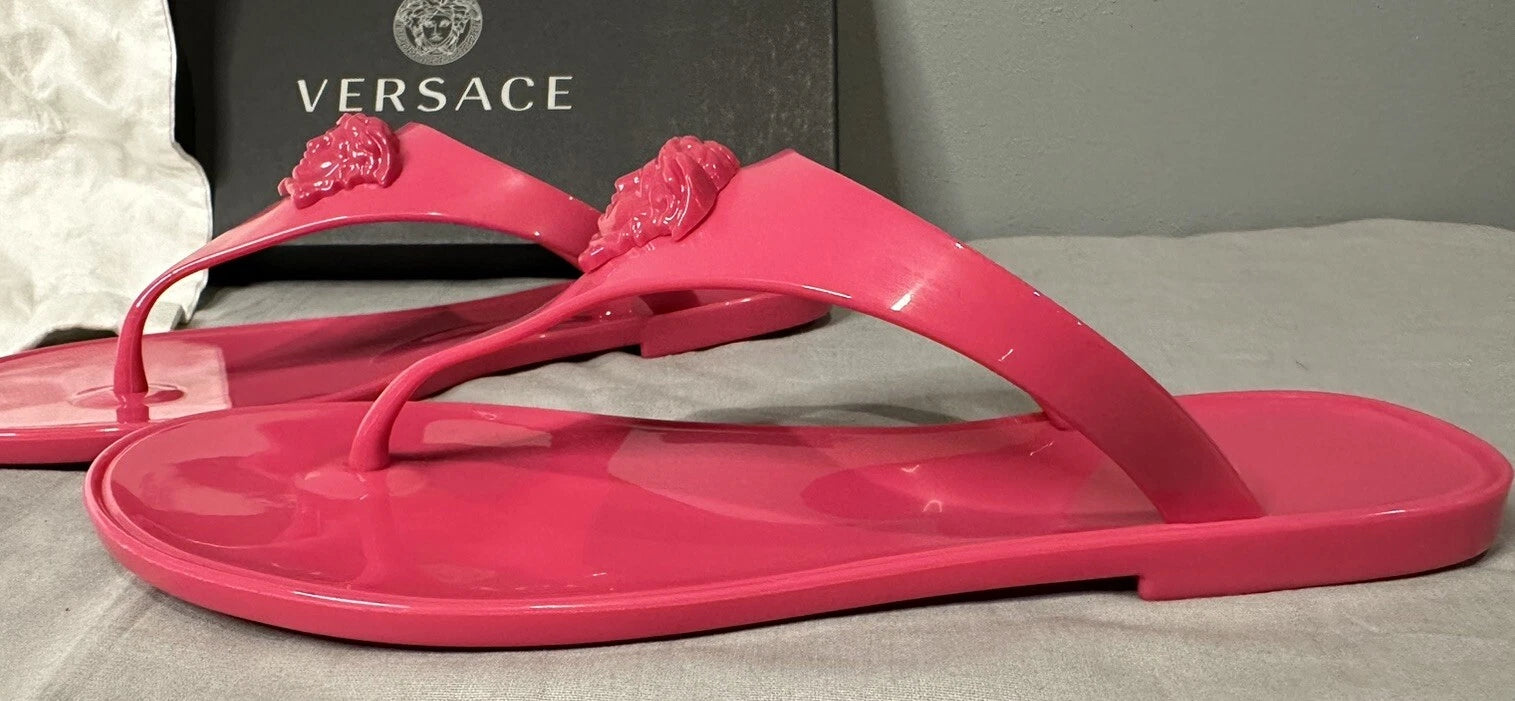 Versace Pool Slides Gomma Sandal Flip Flops Rubber Women Sz 40 (US 10) Authentic