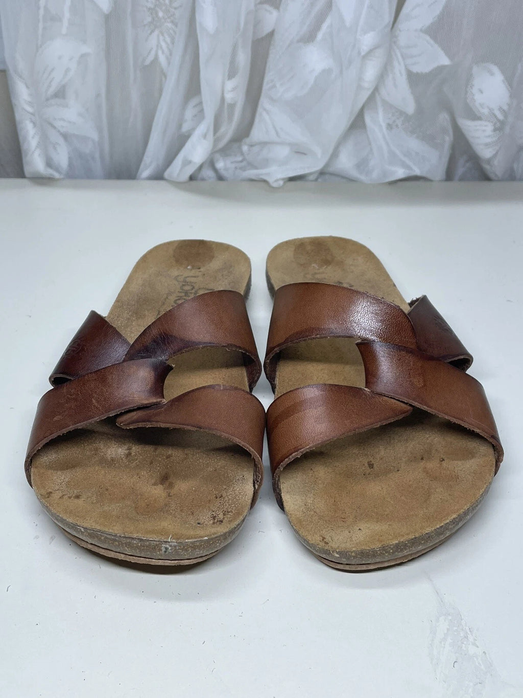 Yokono Women's Ochre Leather Cork Wedge Slide Sandals Size 7.5 Made in Spain