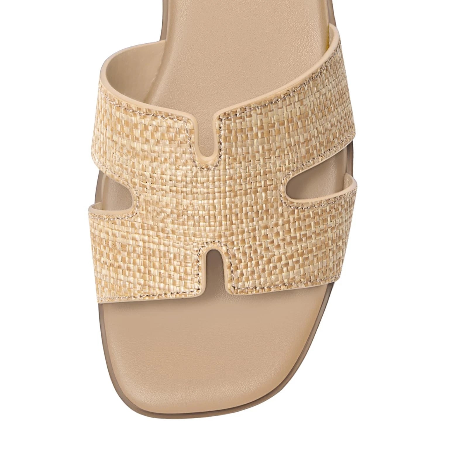 Comfortable Women's Slip On Leather Raffia Flat Sandals Dressy Slide Shoes