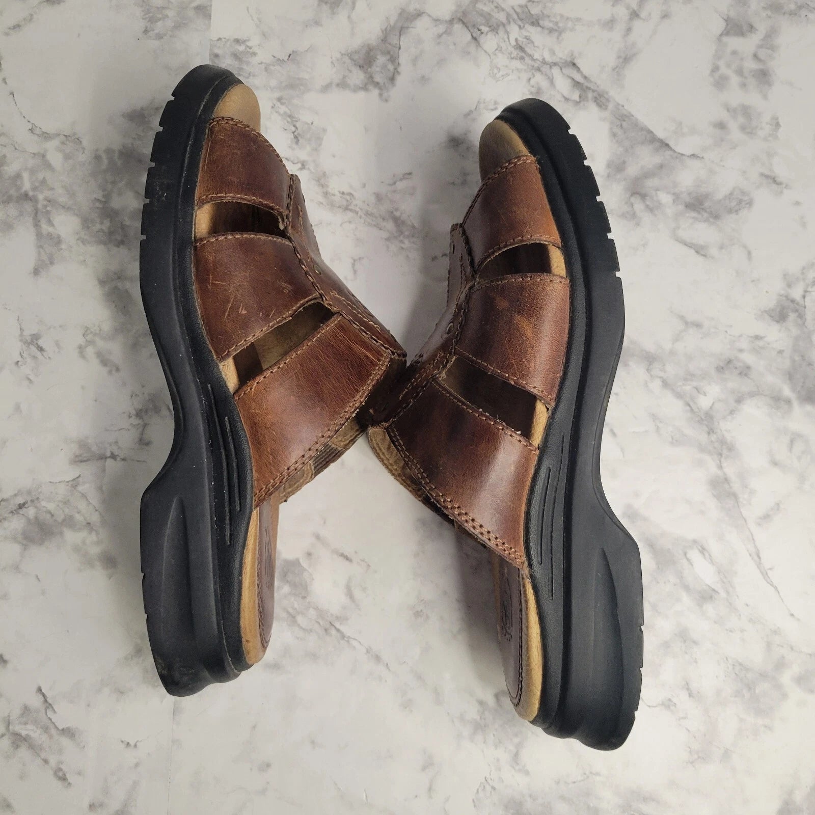 Ariat Brown Leathers Strap Brass Stud Slides Sandal Style 21443 Womens 6B Farm