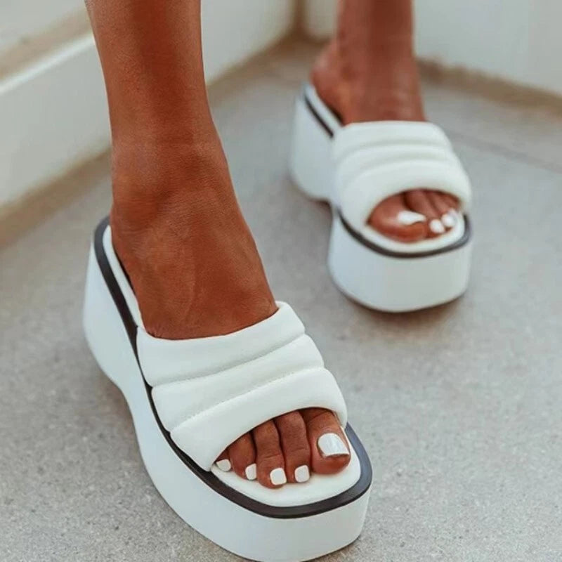 Womens Summer Wedge Heels Slides Chunky Platform Ladies Fashion Sandals Slippers