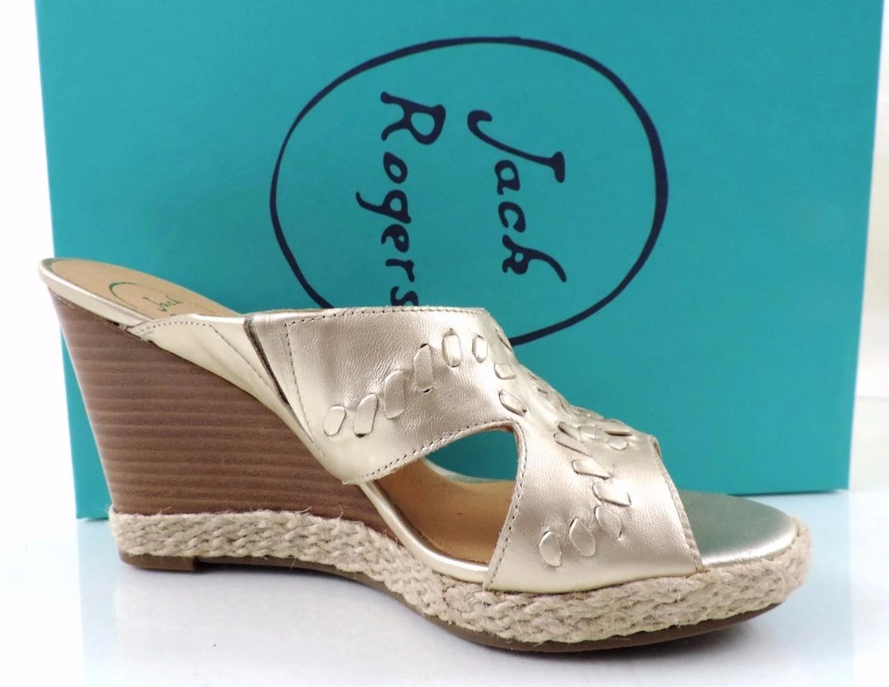 Women's Shoes Jack Rogers Sophia Slide Wedge Sandal Heels Platinum Size 8.5