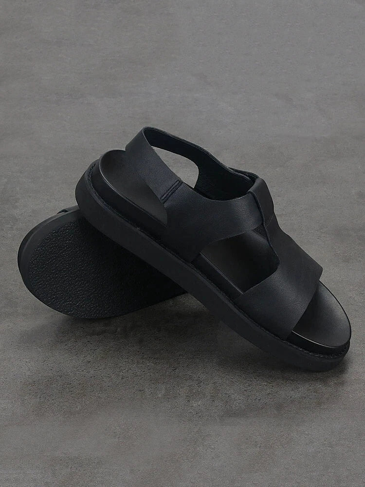 Open Toe Sandals Slingbacks Casual Real Leather Mens Shoes Roman Style Summer 43