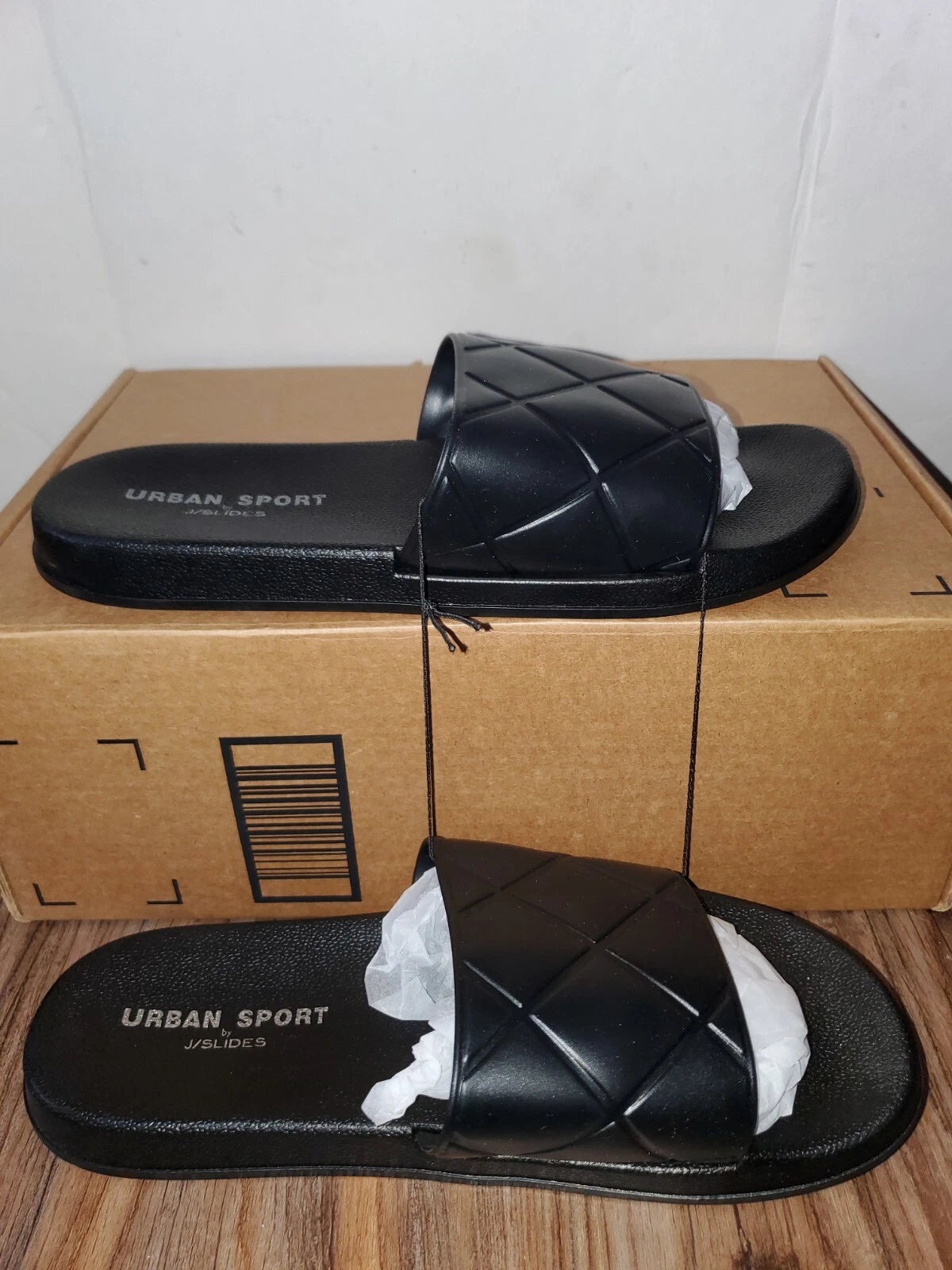 URBAN SPORTS by J/SLIDES Quilted Lightweight Slide Sandal 9M Black Womens New