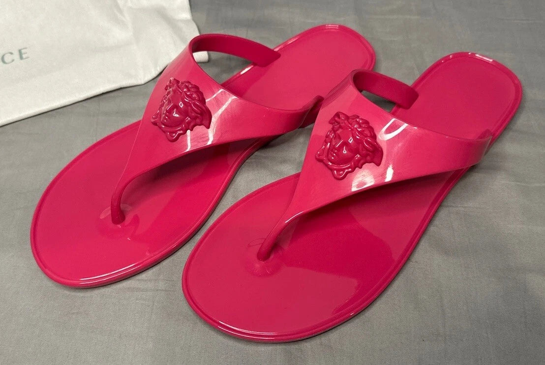 Versace Pool Slides Gomma Sandal Flip Flops Rubber Women Sz 40 (US 10) Authentic